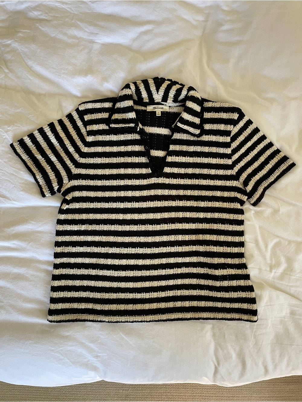 Madewell | Striped Black & White Knit Polo Top | S